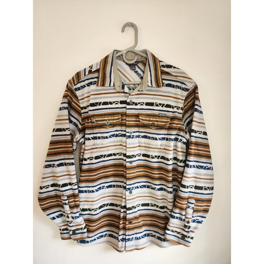 Eddie Bauer Fleece Shacket Men Medium Southwestern Aztec Stripe Shirt Jacket